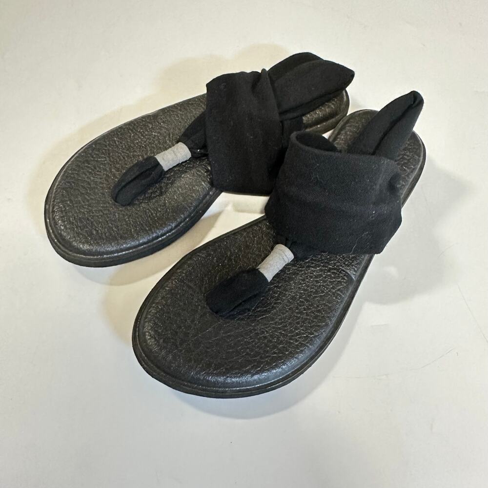 Sanuk Yoga Sling 2 Black Fabric Wrap Sandals Womens Size 7 Yoga Mat Footbed